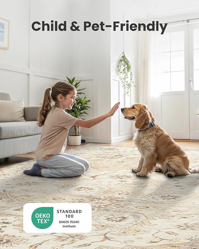 AMADA HOMEFURNISHING Round 4ft Area Rugs, Low-Profile Washable Rug - Image 3