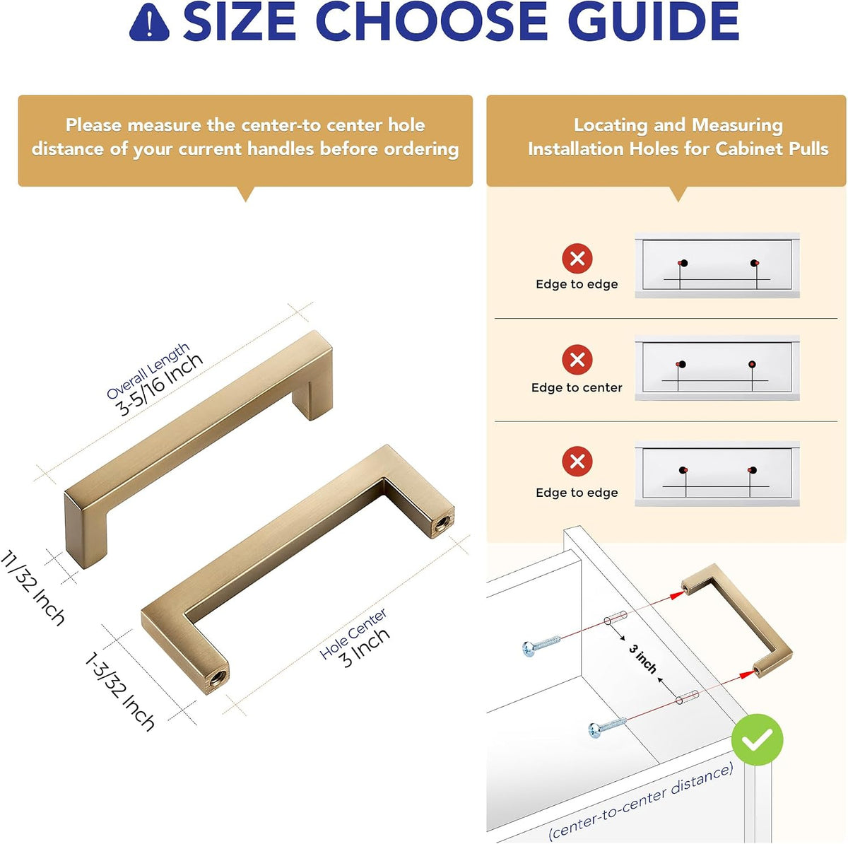 Ravinte Champagne Bronze Cabinet Handles Solid Cabinet Pulls 3 Inch 5 Pack