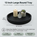 Round Solid Concrete Tray, Fluted Centerpiece for Coffee Table Decor 13"