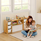 Montessori Shelf for Kids - 100% Solid Pine Wood with 6 Removable Plastic Bins, Toy Storage Organizer Cabinet for Playroom, Bedroom & Nursery (Natural)