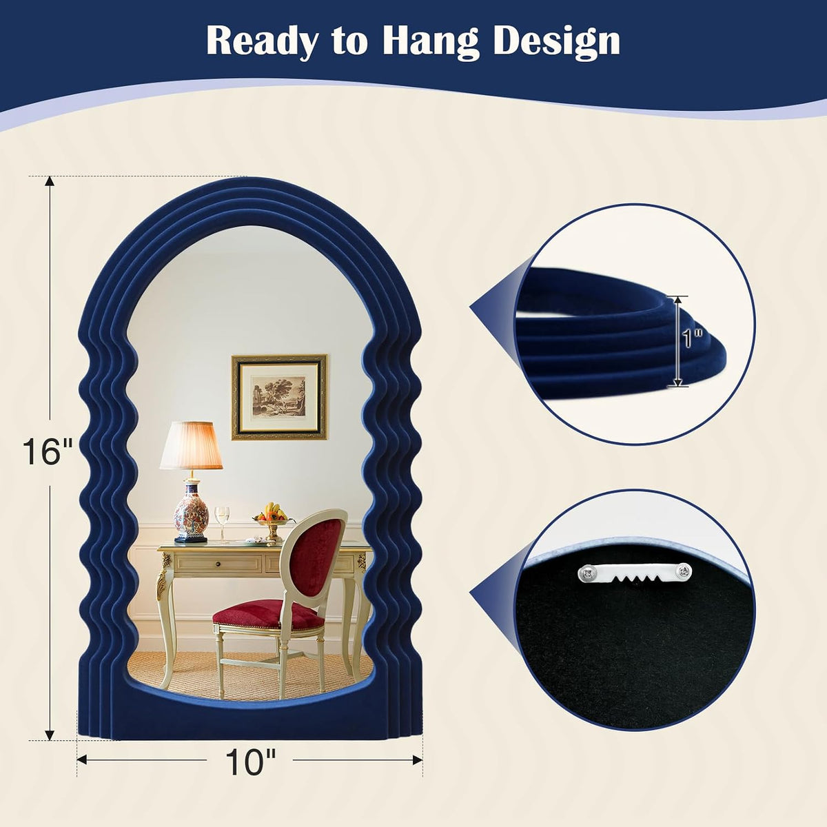 Small Wavy Wall Mirror Living Room Decor,Irregular Mirrors,Dark Blue
