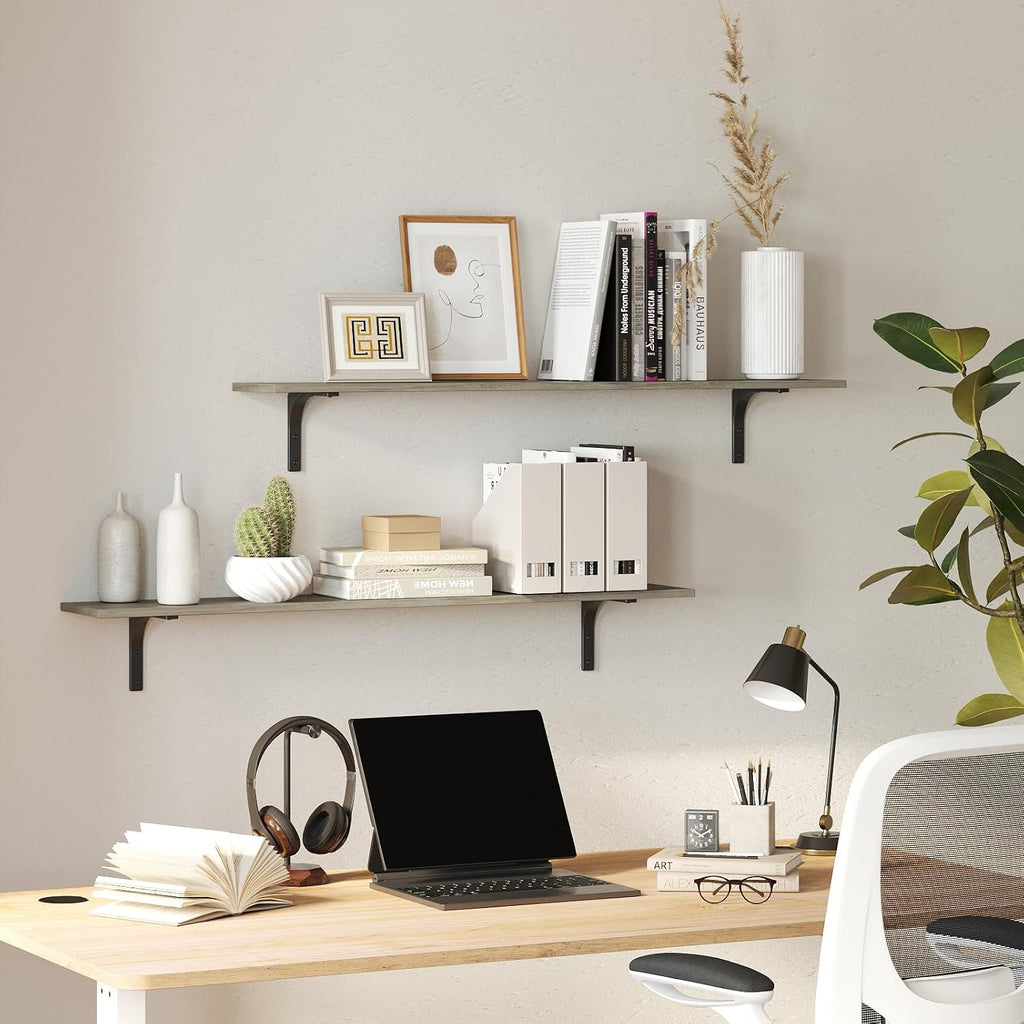 DINZI LVJ Long Wall Shelves, 47.3Inch Wooden Wall Mounted Shelves, Set of 2