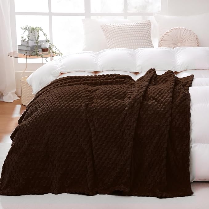 Puncuntex Brown Throw Blanket 60"×80" inches Fuzzy 3D Jacquard Decorative - Image 4
