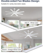 60'' White Ceiling Fan Without Lights for Indoor/Covered Outdoor
