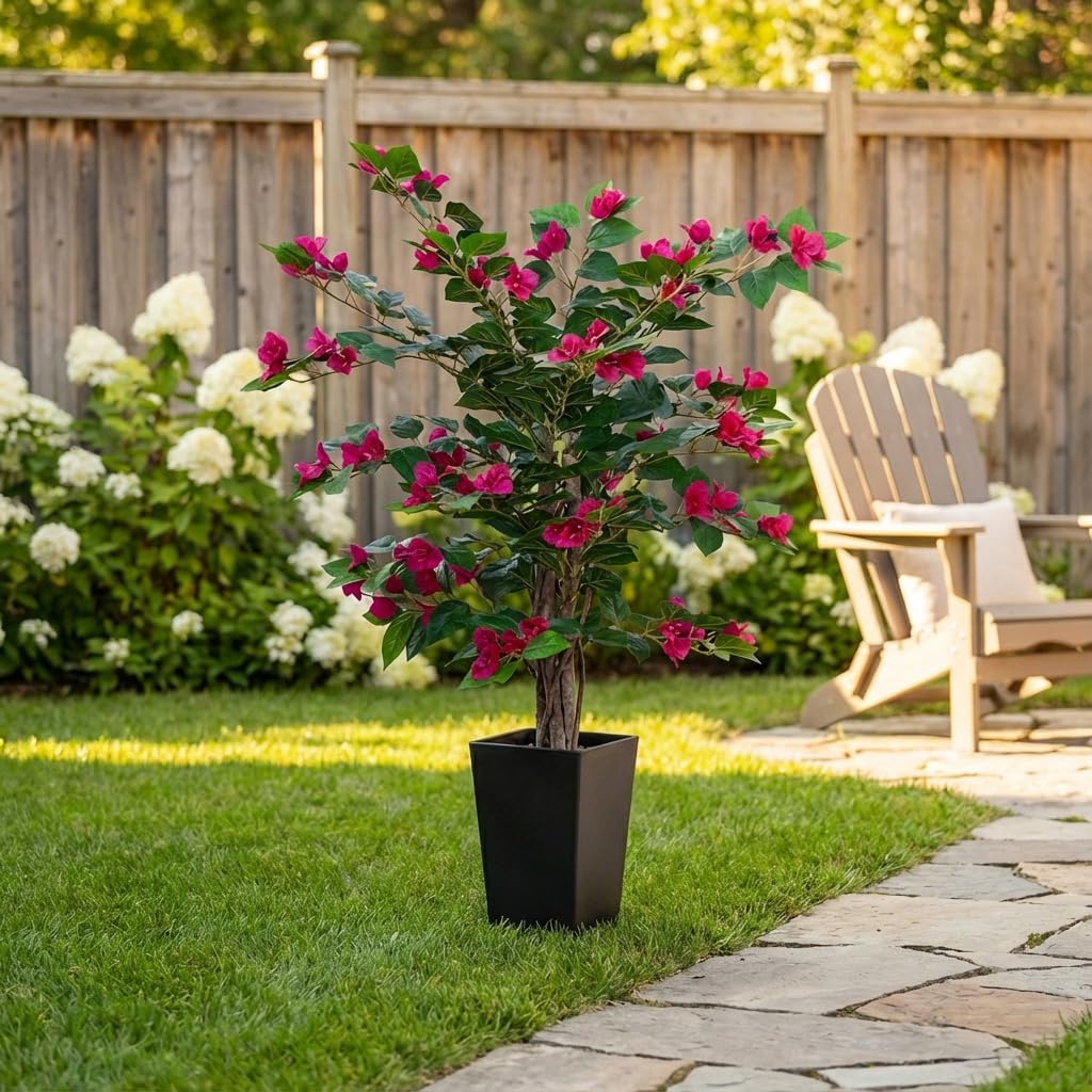 Aveyas 3ft Artificial Bougainvillea Tree with Flowers, 3 ft Faux Floor Plant Fake Silk Blooming Trees with Pot for Indoor Outdoor Home Decor,House Living Room Office (3 Feet Tall Including Raised Pot)