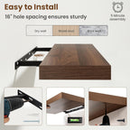 30 Inch Floating shelves for Wall, 8 Inch Deep, Invisible Brackets, Walnut