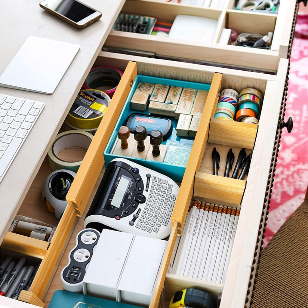 4 Pcs Expandable Bamboo Drawer Dividers, Fits 17.6-21.6" Drawers