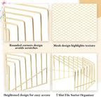 2 Pcs Wire File Sorter Desk 7 Section Organizer, Golden