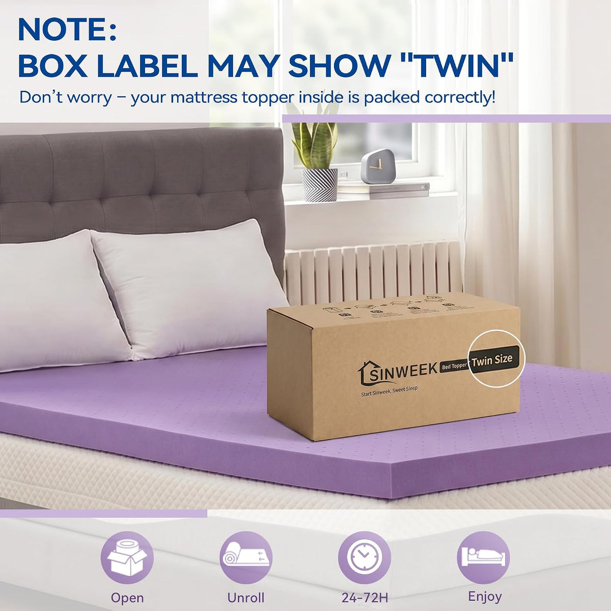 SINWEEK 1.5 Inch Gel Memory Foam Mattress Topper Ventilated Soft Pressure Relieve Mattress Pad, Breathable Bed Topper, CertiPUR-US Certified, Queen Size