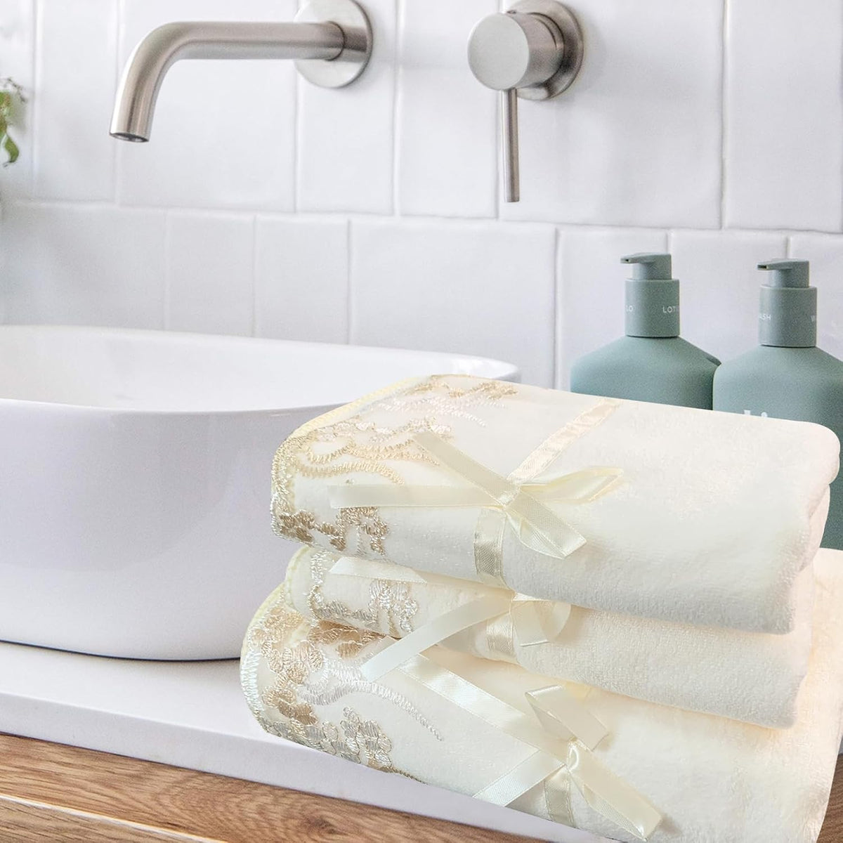 USTIDE 3 Pack Lace Bath Towels Set (1 Bath Towel+2 Hand Towels)