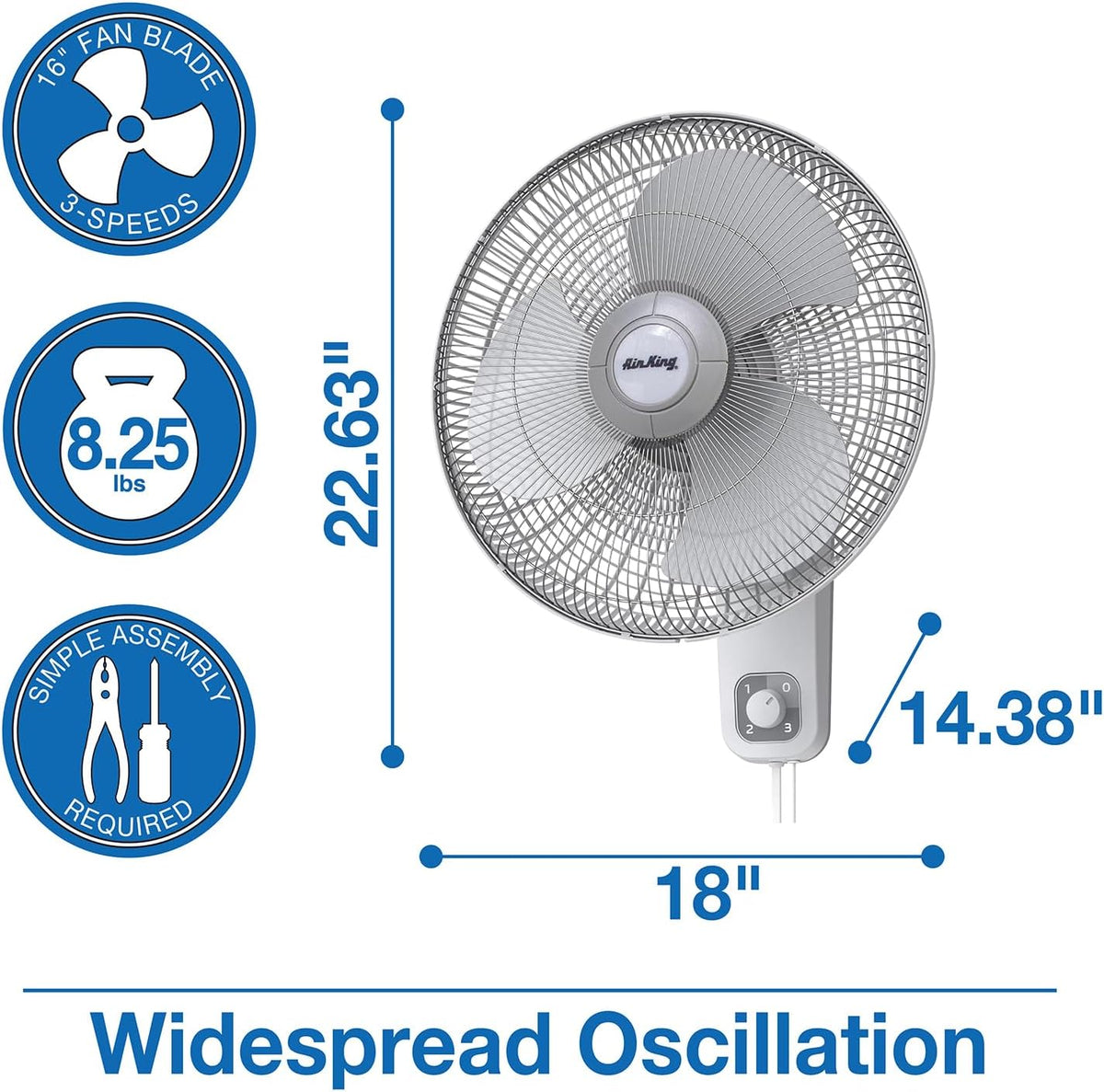 Air King 9016 Commercial Grade Oscillating Wall Mount Fan, 16-Inch