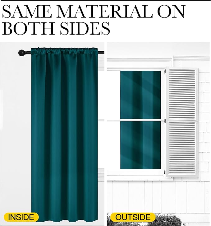 NICETOWN Teal Blackout Cafe Faux Silk Curtains - Image 6