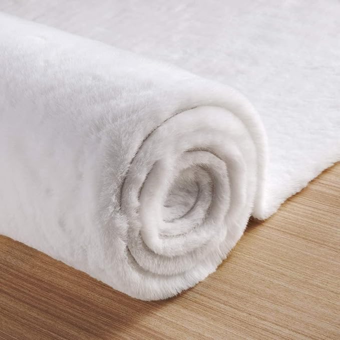 ORINOVA White Washable Furry Area Rug Runner Faux Bunny Fuzzy Fur Rugs - Image 8