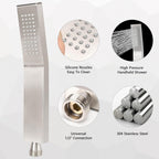 NearMoon Hand Held Shower Head, Luxury High Pressure Shower Kit with Wall Connector and Hose Set, for Bathroom Showering System Contemporary Square Style (Brushed Nickel)