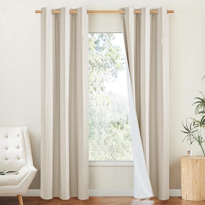 NICETOWN 100% Blackout Linen Texture Curtains 90 inches Long, 2 Panels by NICETOWN