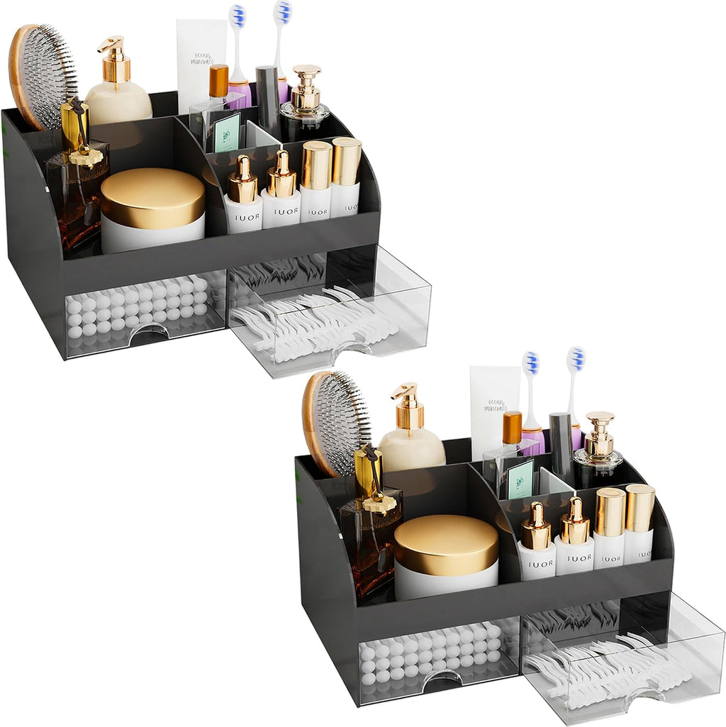 Makeup Organizer with Drawers, Cosmetic Storage for Dresser Vanity and Bathroom Countertop, Beauty Holder for Lipstick Brush, Skincare Organizer for Vanity, Cosmetic Display Case (Pink)