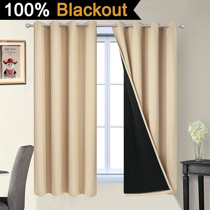 Yakamok Home Decor Thermal Insulated Full Blackout Drapes, 2-Layer Lined 100% - Image 2