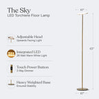 Brightech Sky LED Floor lamp, Torchiere Super Bright Floor Lamp for Living Room Decor & Office - Dimmable, Tall Standing Torch Lamp with Warm Light for Bedroom & Reading - Gold Brass