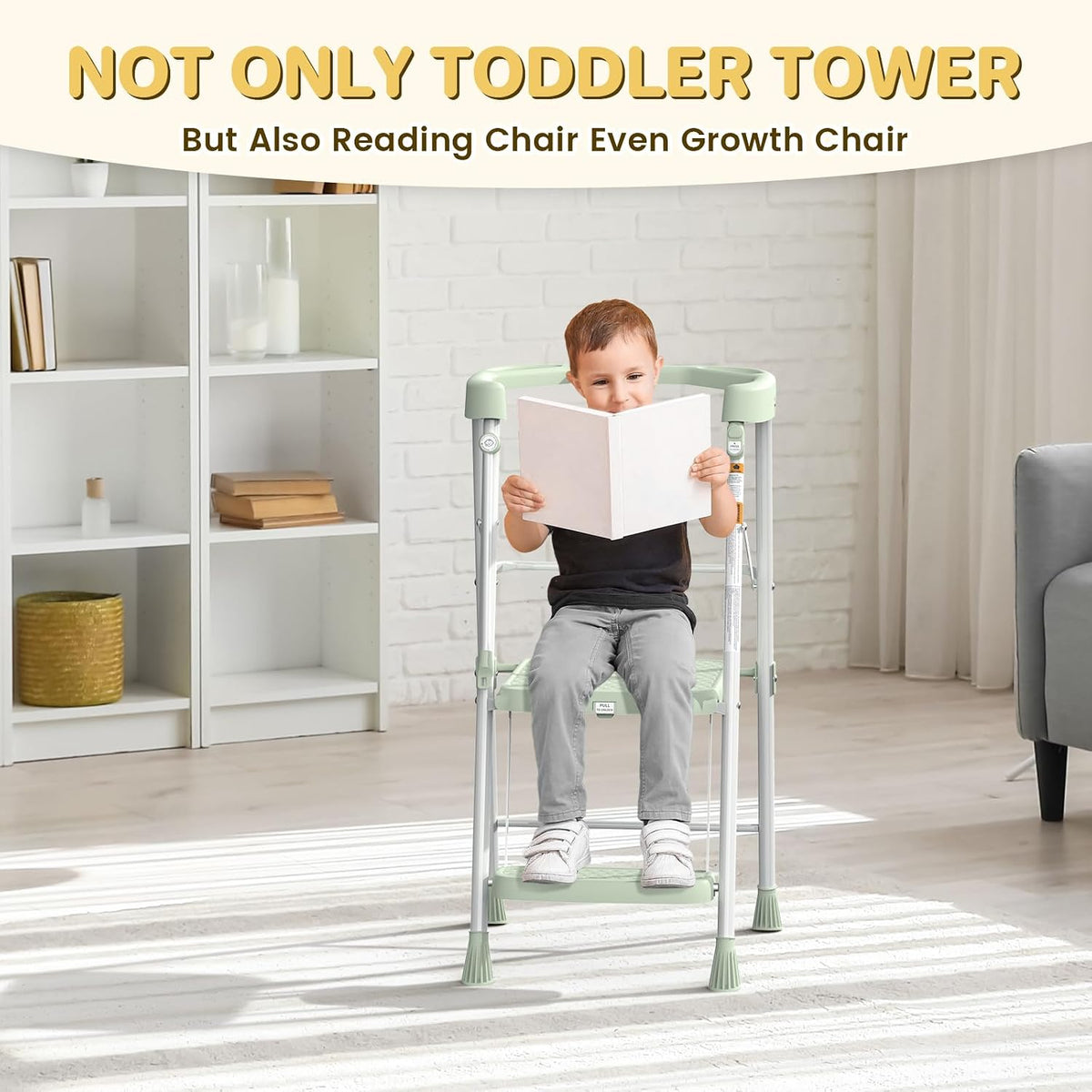 HBTower Kids 2 Steps Step Stool, Foldable Toddler Tower with Safety Railing