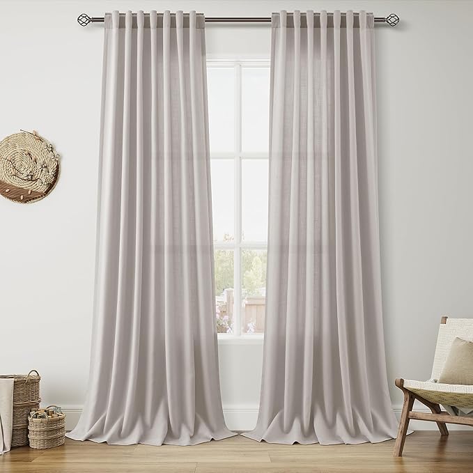 Nanspring Stone Grey Linen Curtains 84 Inch Length 2 Panels Set by Nanspring