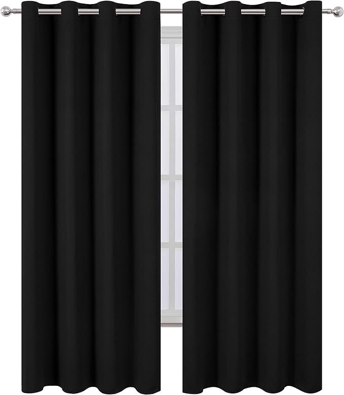 LEMOMO Blackout Curtains 52 x 108 inch/Black Curtains Set of 2 Panels/Thermal - Image 2