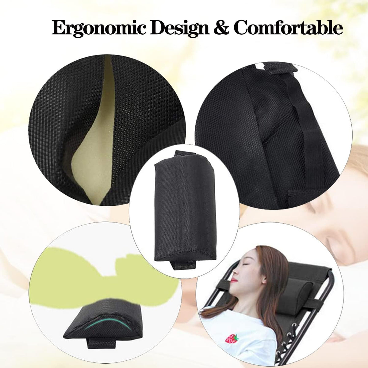 Ostlttyn Zero Gravity Chair Pillow Replacement, Black, 14.3x6.7x2.3 inches, Foam Fill, Modern Style, Head Support, Comfortable & Durable, Breathable Fabric, Removable Cover