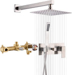 SUMERAIN Brushed Nickel Rain Shower System with Handheld Shower, Pressure Balance Shower Head System with Rough in Valve