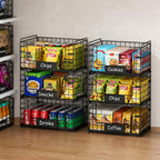 3 Pack XXL Stackable Wire Baskets with Handles & Name Plates