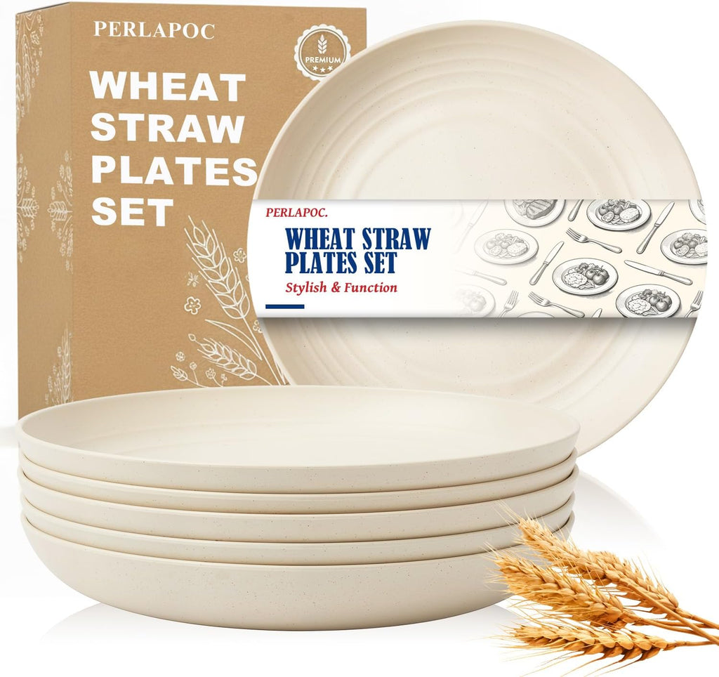 10In Wheat Straw Dishwasher & Microwavable Plates Set of 6, Beige