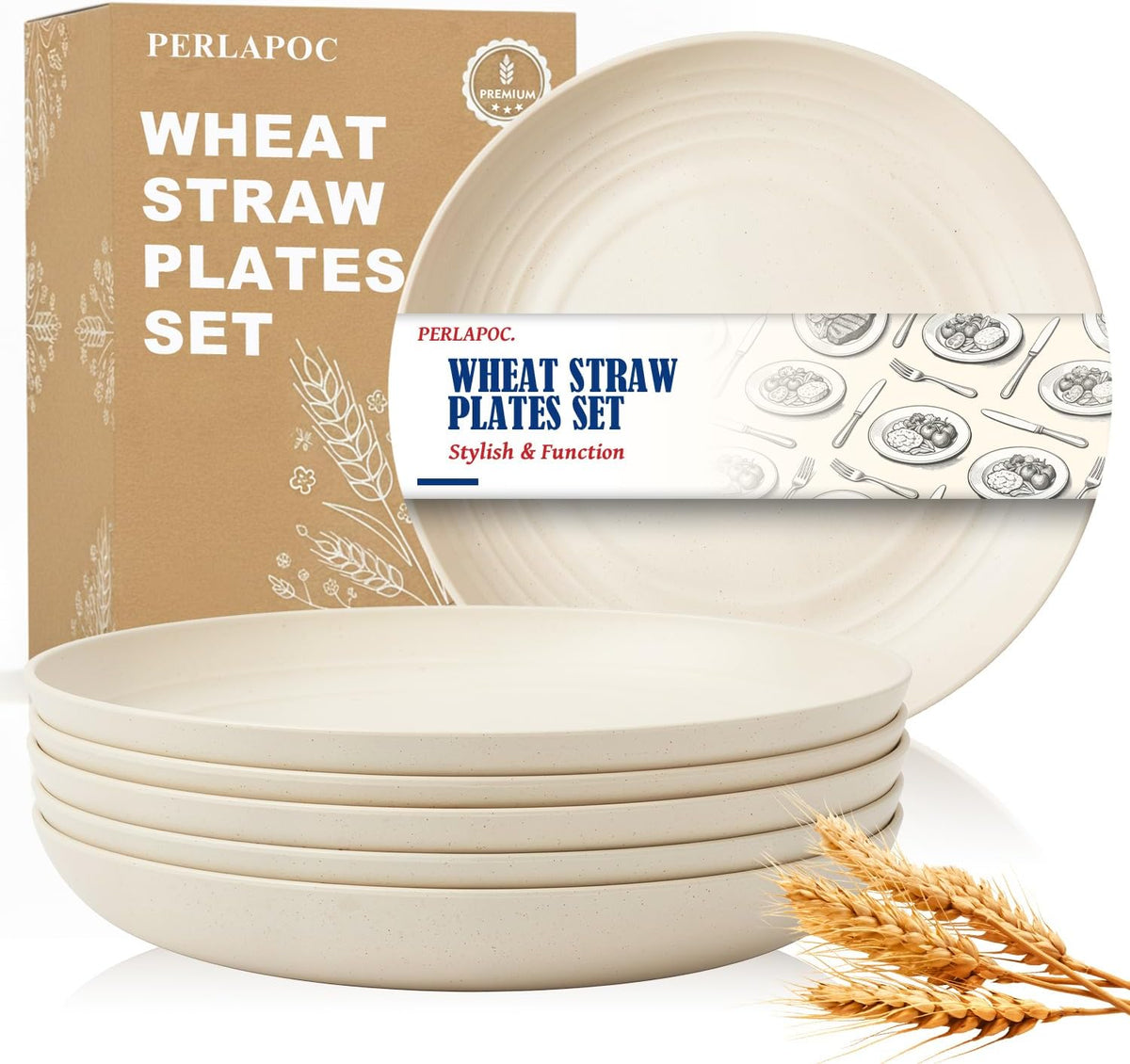 10In Wheat Straw Dishwasher & Microwavable Plates Set of 6, Beige