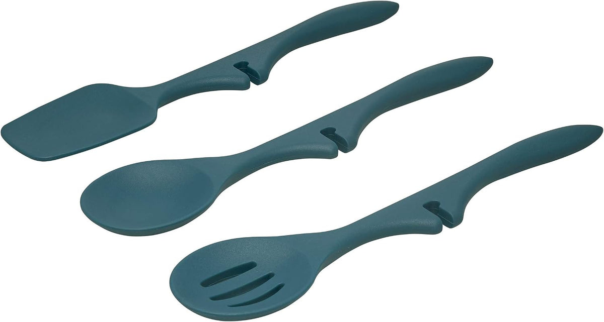 Rachael Ray Kitchen Tools and Gadgets Nonstick Utensils/Lazy Spoonula, Solid and Slotted Spoon, 3 Piece, Marine Blue