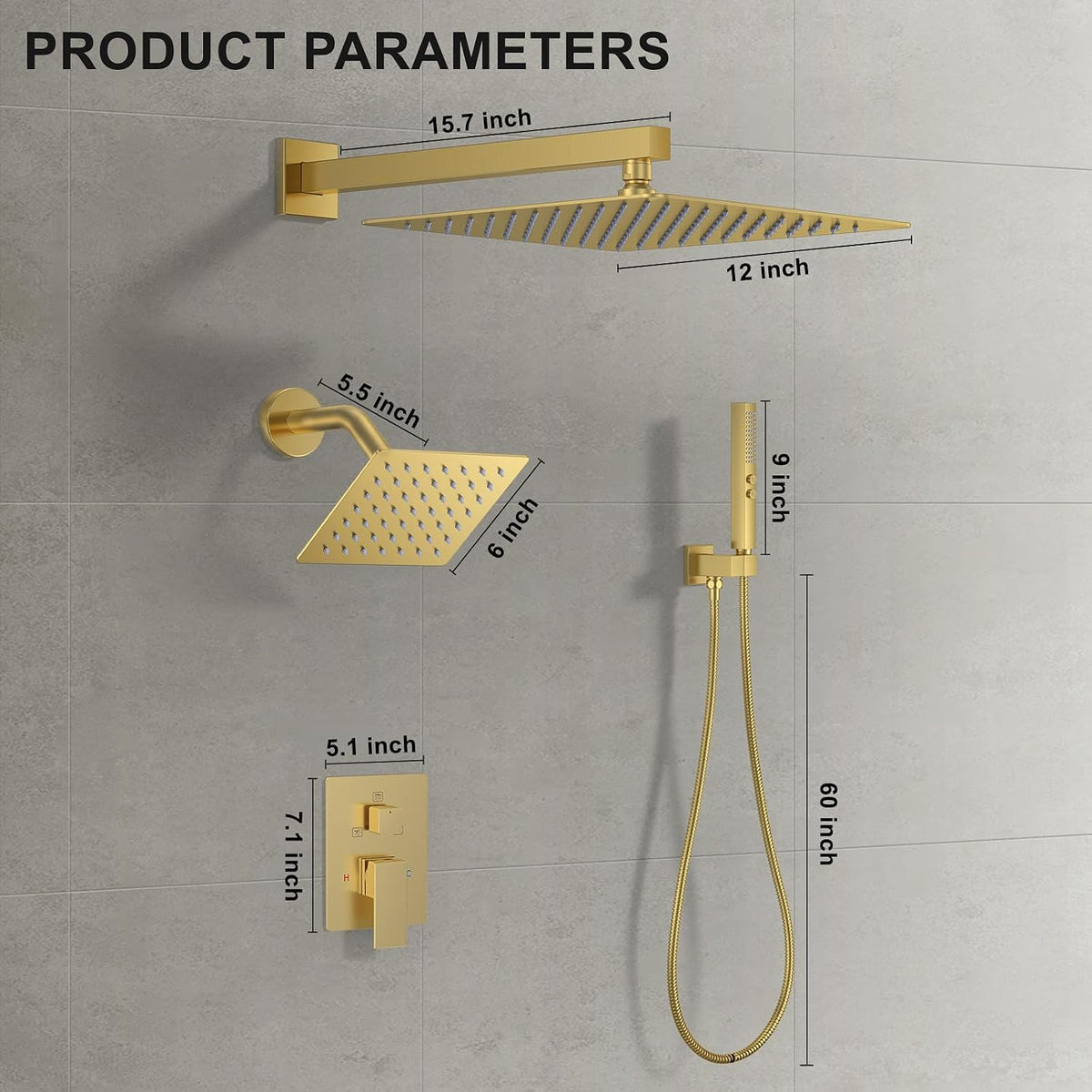 Rain Shower System 12"&6" Shower Heads Wall Mount Shower Faucet Set