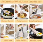 Silicone Cooking Utensil Set, Umite Chef 43 PCS Heat Resistant Kitchen Utensil Gadgets Set-Stainless Steel Handle- Kitchen Spatula Tools for Nonstick Cookware, Pots and Pans Accessories (Khaki)