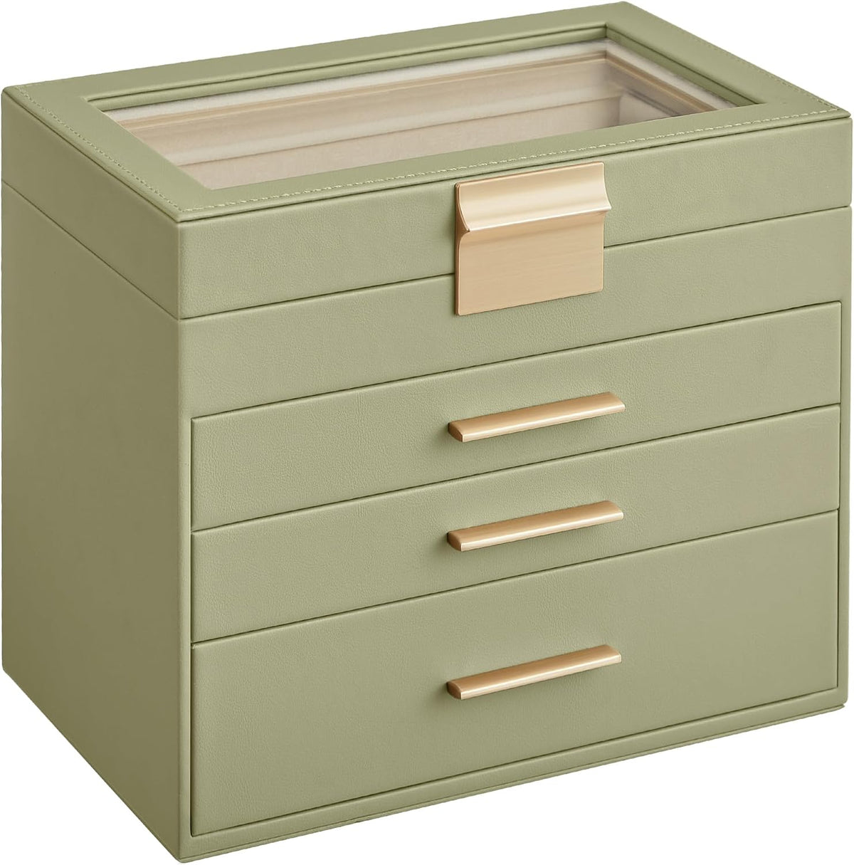 SONGMICS Jewelry Box Organizer, 3-Layer Storage with 2 Drawers, Glass Lid