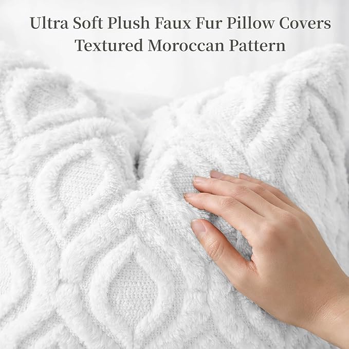 decorUhome Throw Pillow Covers 18x18 Inch Set of 2, Soft Plush Faux Wool White - Image 2