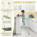 HBTower Kids 2 Steps Step Stool, Foldable Toddler Tower with Safety Railing