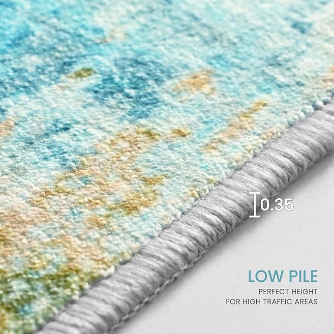 2x6 Teal Blue Rug Runners for Hallways Kitchen Runner Rug Non Slip Washable - Image 8