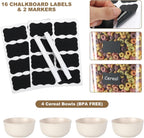 Cereal Dispenser Countertop with Cereal Bowls,16 Labels & Pen, Cereal Containers Storage, Candy Dispenser, Dry Food Dispenser For Pantry - Not Easy to Crush Food (Black, 2 Pack)