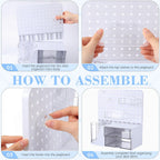 Desk Organizer with Drawers, White Rotating Pen Holder 5 Slots & Pegboard