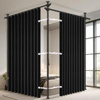 100% Blackout Room Divider Curtains Sets Black 1 Panel W100 x L84in No Drill Curtain Rods(H) 43-120×(W) 35-100 in for Bedroom Privacy Partition Separator