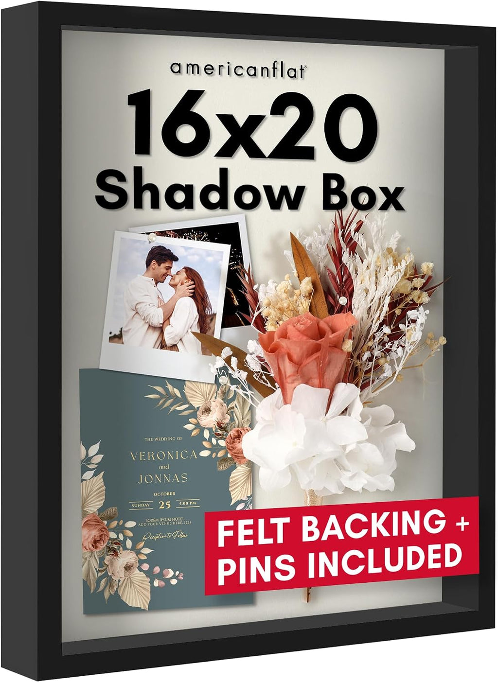 Americanflat 16x20 Shadow Box Frame - Engineered Wood - Black