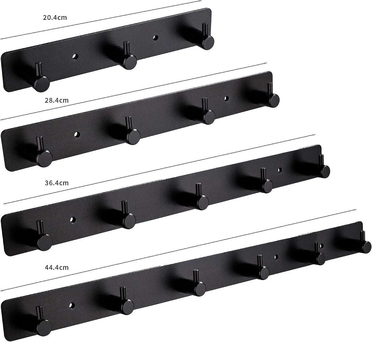 Black Wall Hooks, Matte Black Bathroom Hook Rail, Self Adhesive 5 Hooks Key Hook Rack Hanger Towel Robe Stick Hooks for Toilet Entryway Hallway Kitchen Wall Mounted