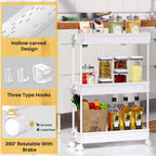 SPACEKEEPER Slim Rolling Storage Cart, 3 Tier Bathroom Cart Organizer,White