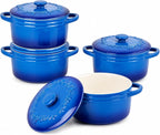 Mini Cocotte 16oz Ceramic Casserole Dishes with Handles & Lid,Set of 4 Oven Microwave Dishwasher Safe Ramekins