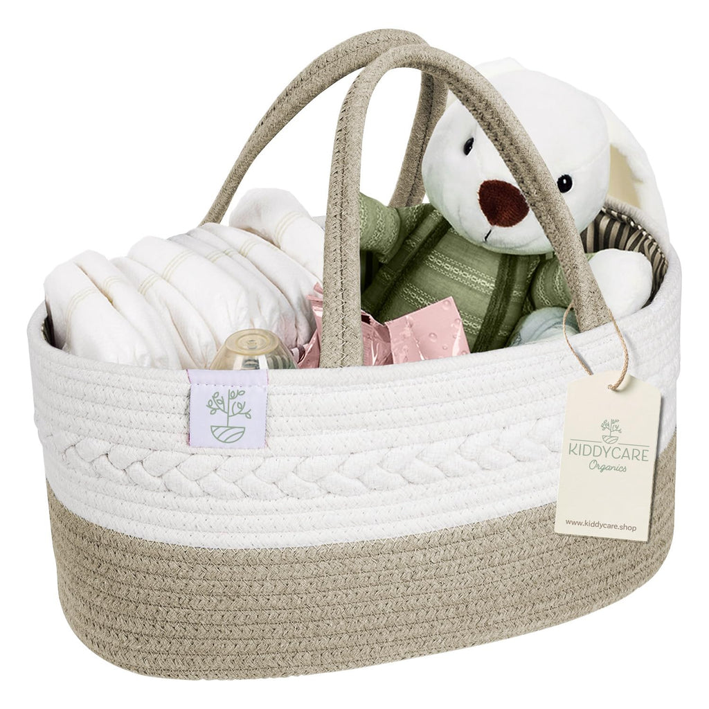 Baby Diaper Caddy Organizer, Cotton Nursery Baby Gift Basket with Handle Lid Baby Caddy Organizer, Portable Baby Basket Diapers & Wipes, Basket for Moms, Wheat Field - Large