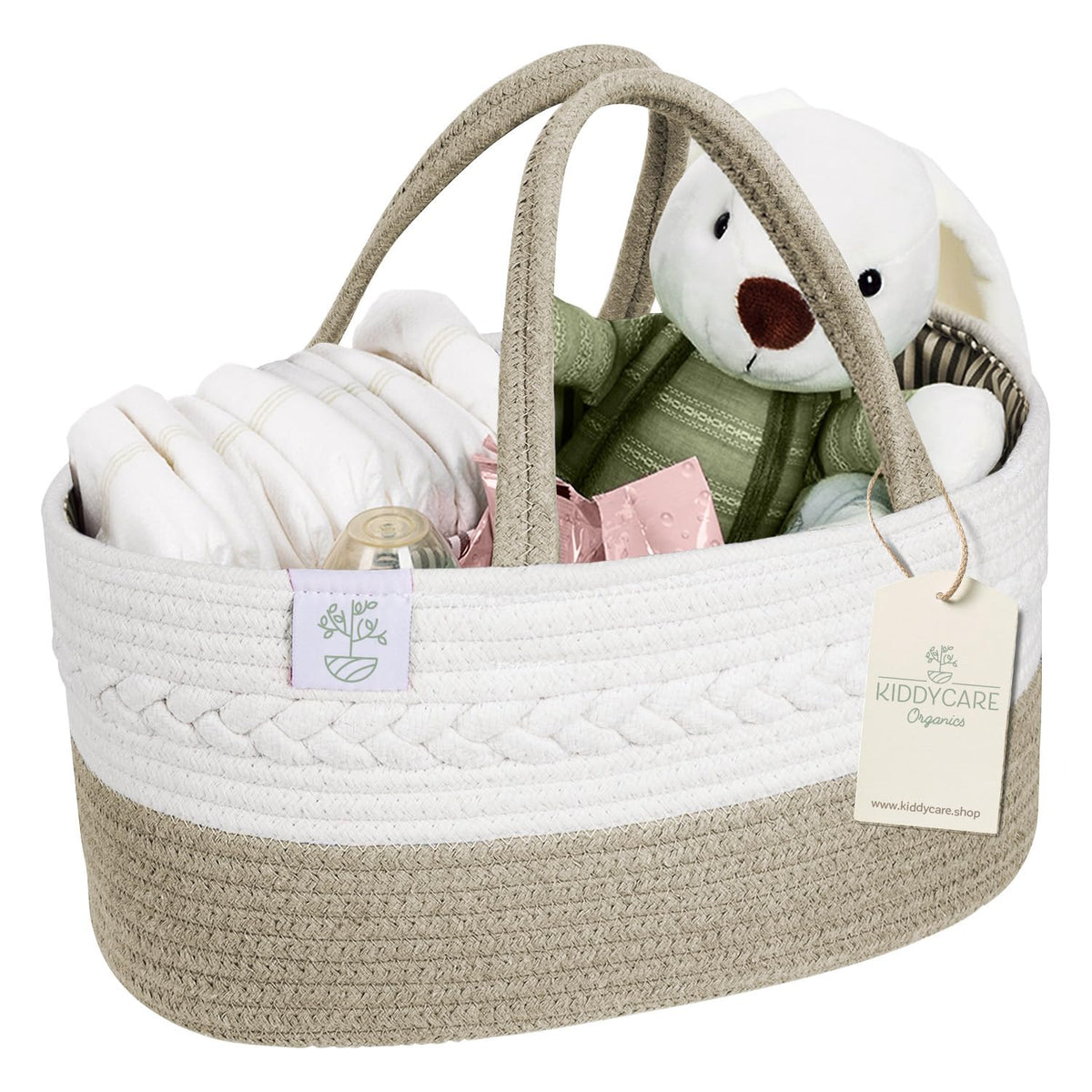 Baby Diaper Caddy Organizer, Cotton Nursery Baby Gift Basket with Handle Lid Baby Caddy Organizer, Portable Baby Basket Diapers & Wipes, Basket for Moms, Wheat Field - Large