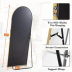 DUMOS 64"x21" Arched Full Length Floor Mirror, Full Body Mirror, Gold