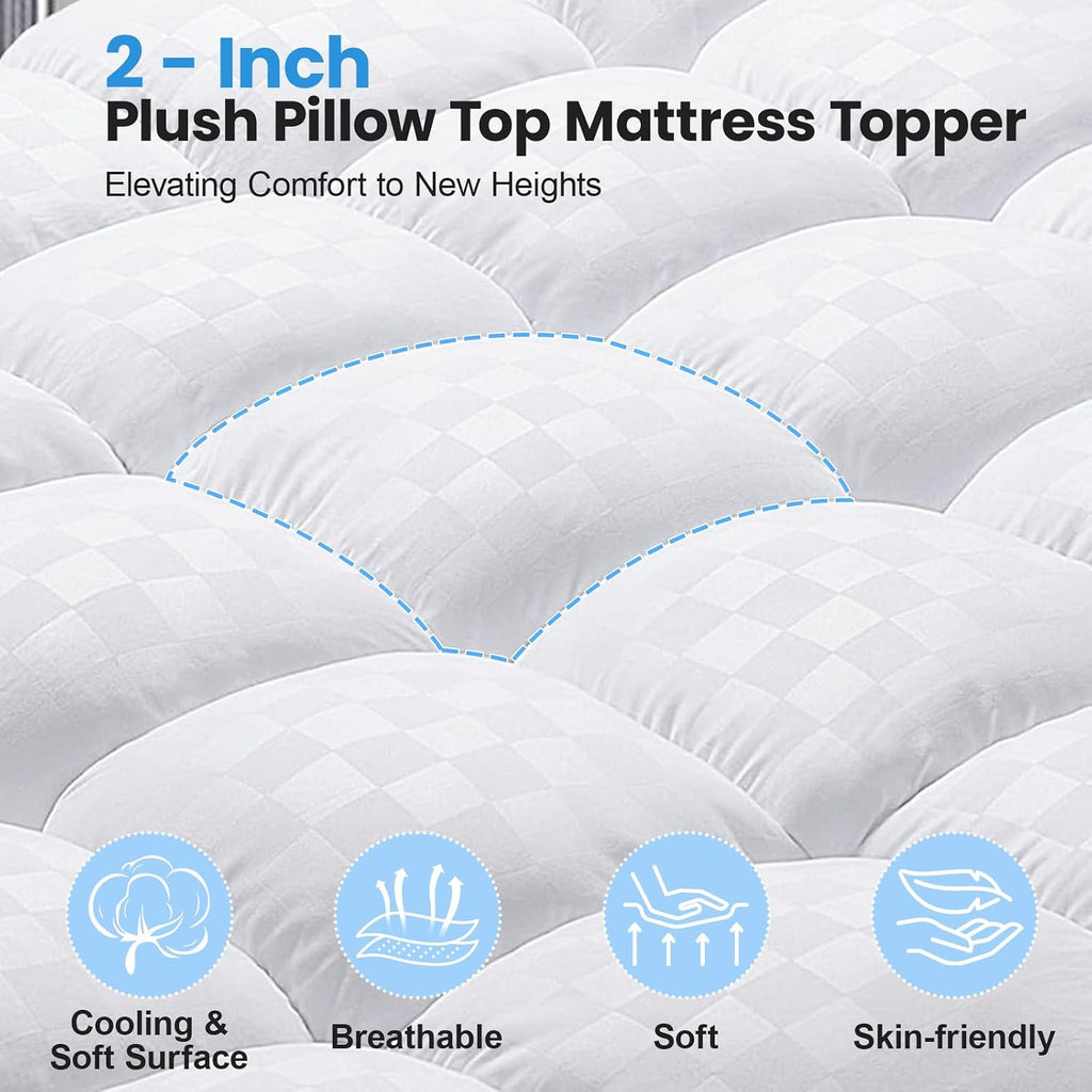 King Size Dual Layer 4 Inch Memory Foam Mattress Topper, 2 Inch Gel Memory Foam and 2 Inch Pillow Top Mattress Pad Cover, Thick Soft Bed Topper Medium Support for Back Pain, White