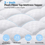 King Size Dual Layer 4 Inch Memory Foam Mattress Topper, 2 Inch Gel Memory Foam and 2 Inch Pillow Top Mattress Pad Cover, Thick Soft Bed Topper Medium Support for Back Pain, White