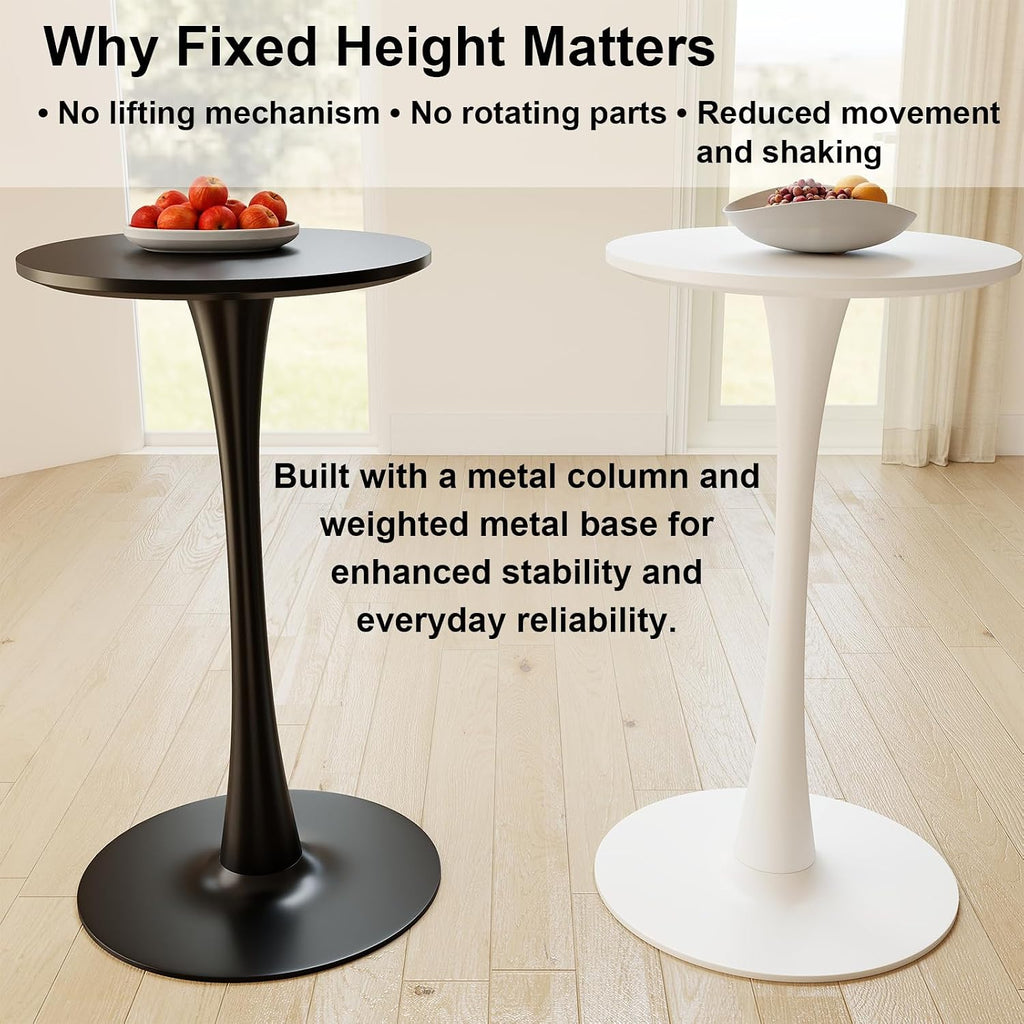 Modern Tulip Round Bar Table, 41” Height Bistro Pub Table, Height Cocktail Bar Table with Metal Base and MDF Top for Kitchen, Dining Room, Home Bar, Café, Small Spaces, White